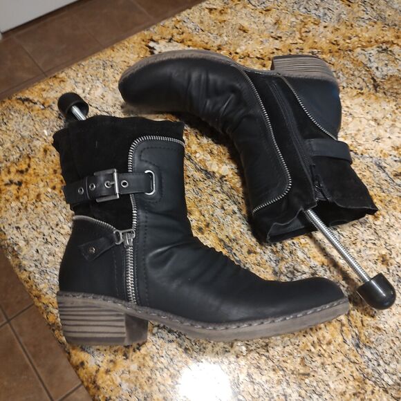 Rieker Berry Buckle Strap Zip Ankle Boots Black Leather Suede Women's Size 9.5 - Picture 6 of 12